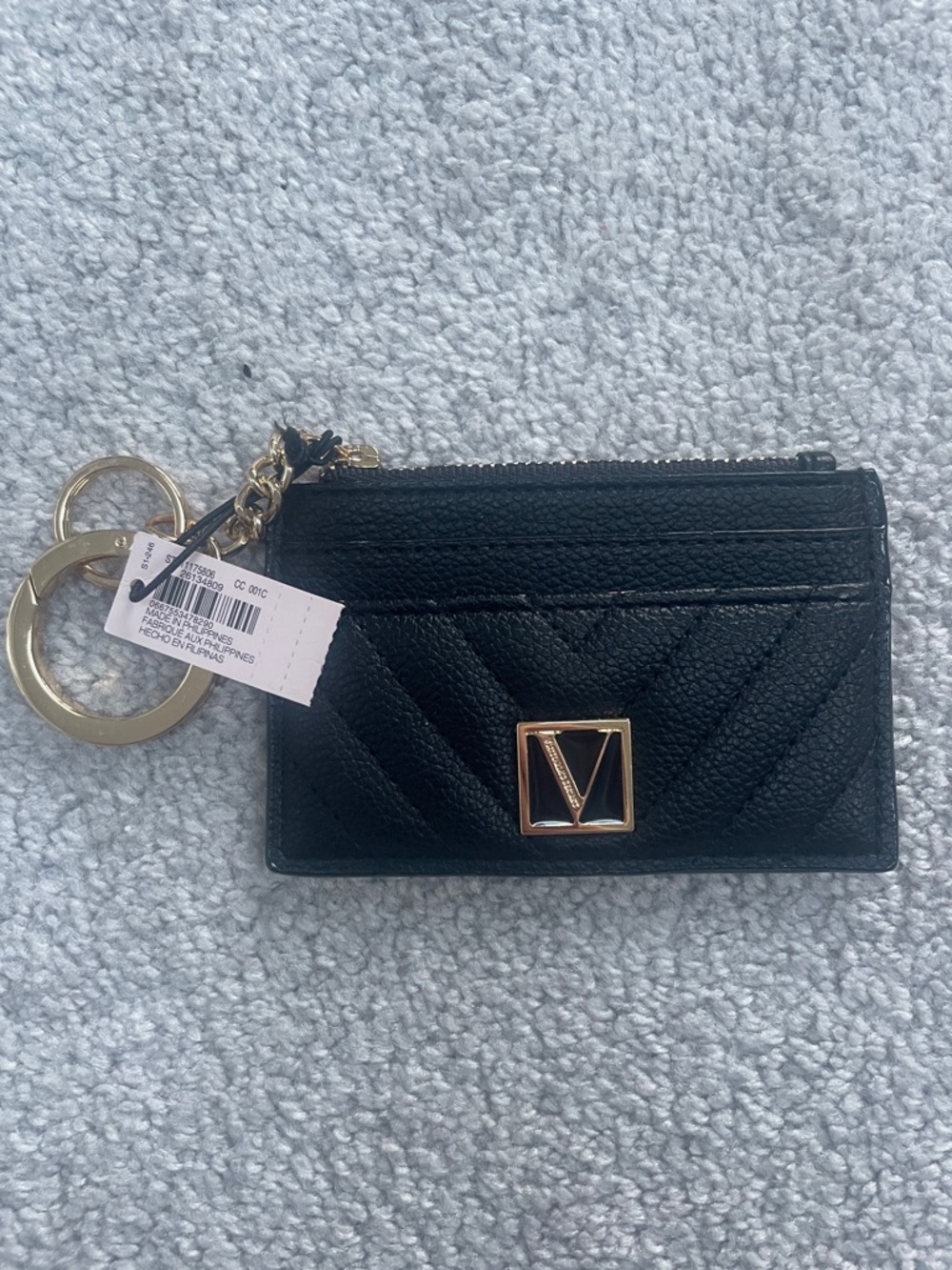 Victoria's Secret Black Quilted Card Holder with Gold Keyring NEW WITH TAGS